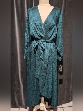 Luxurious Teal Satin Wrap Robe with Self-Tie Waist